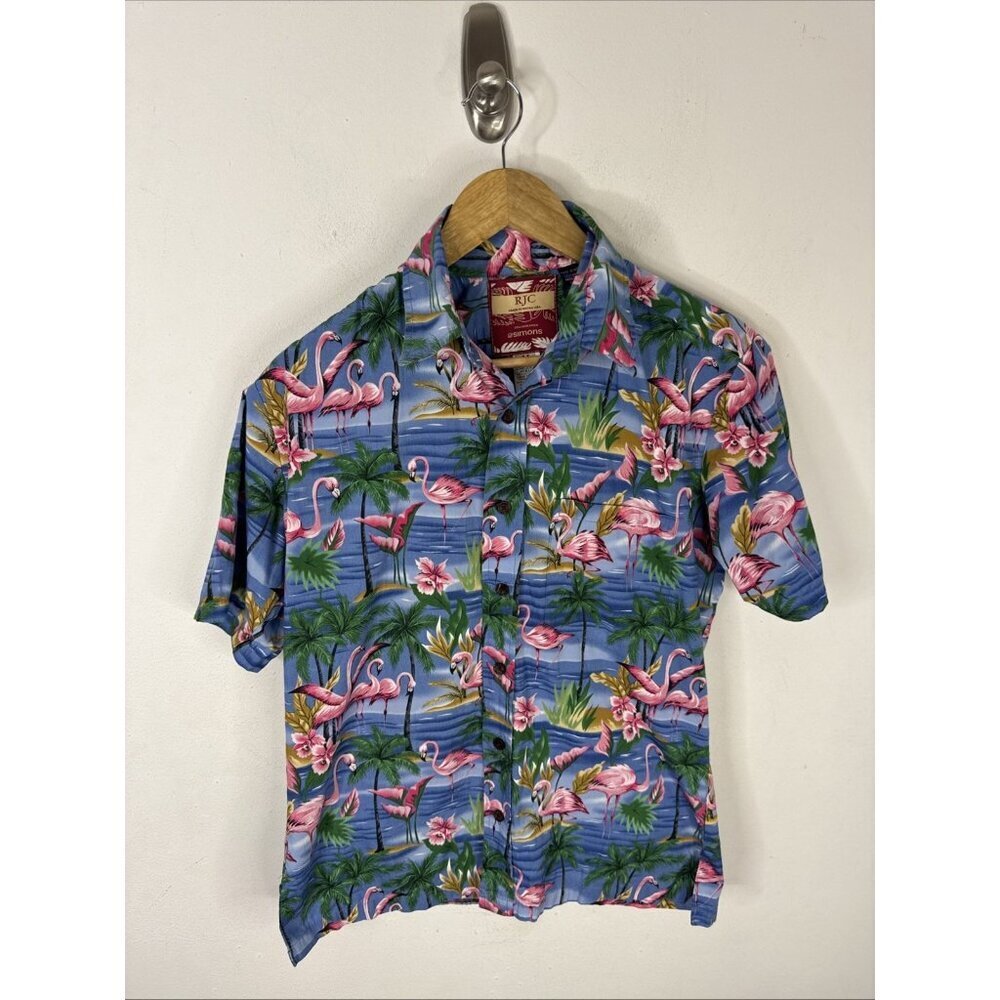 RJC x Simons M Hawaiian Shirt USA Flamingo Island Aloha Camp VTG 100% Cotton